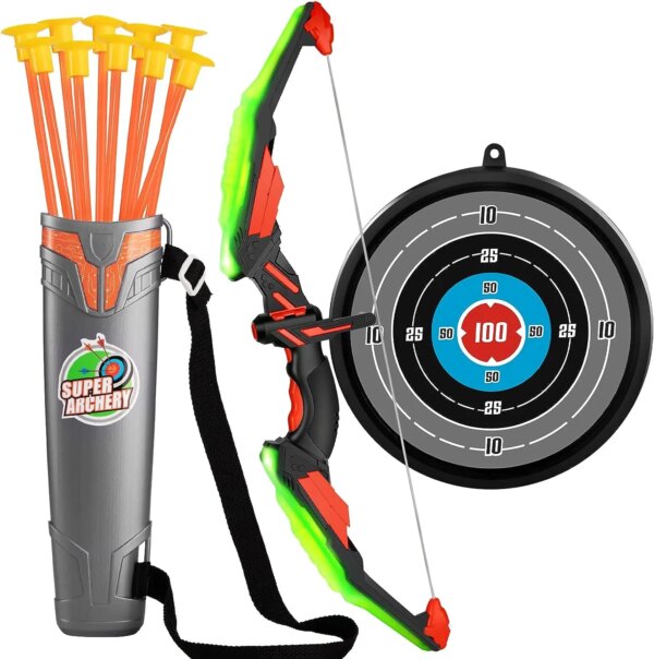 Kids Bow and Arrow Set, LED Light Up Archery Toys Set for Kids Ages 4-8 8-12, with 10 Suction Cup Arrows, Target & Quiver, Boys - Image 3