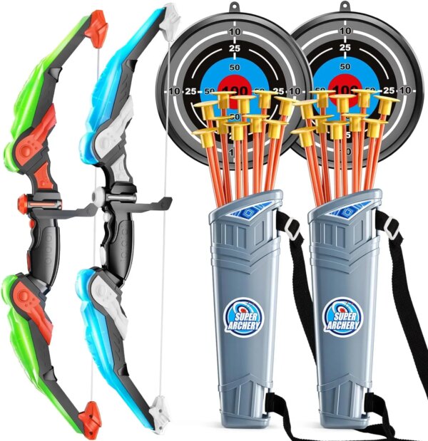 Kids Bow and Arrow Set, LED Light Up Archery Toys Set for Kids Ages 4-8 8-12, with 10 Suction Cup Arrows, Target & Quiver, Boys - Image 2