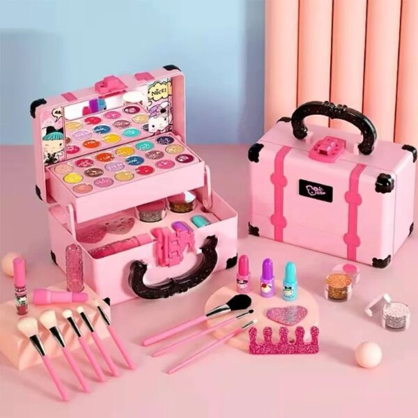 Children Makeup Cosmetics Pretend Playing Box Princess Make Up Girl Toy Play Set Lipstick Eye Shadow Safety Nontoxic Kit Toy Kid