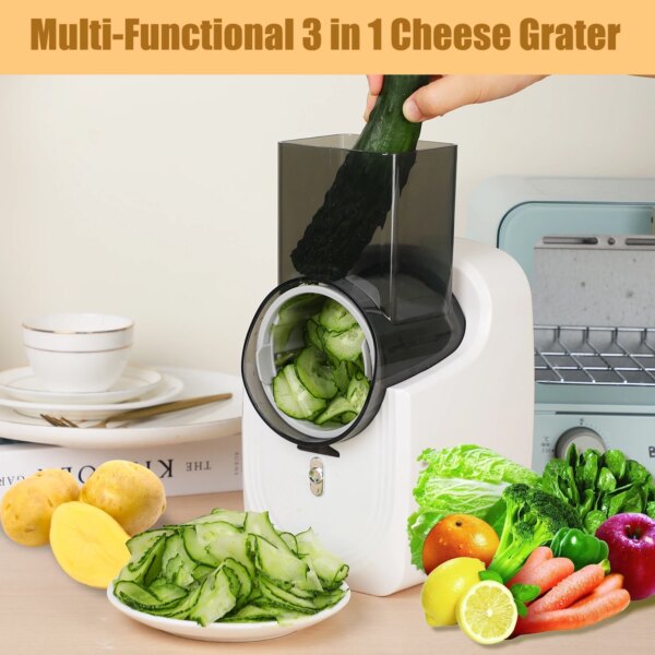 Electric Cheese Grater, Electric Slicer Shredder, Electric Vegetable Slicer Salad Maker, Fruit Cutter, Food Processor Spiralizer - Image 2