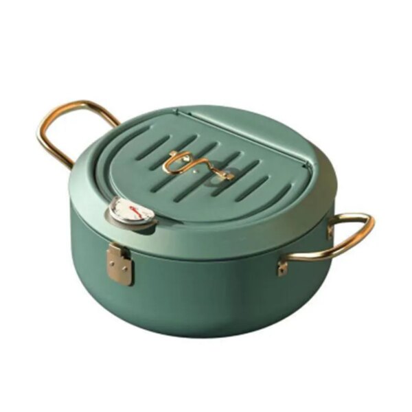 Kitchen Deep Frying Pot Thermometre Tempura Fryer Pan Temperature Control Fried Chicken Pot Cooking Tools Green Stainless Steel - Image 6