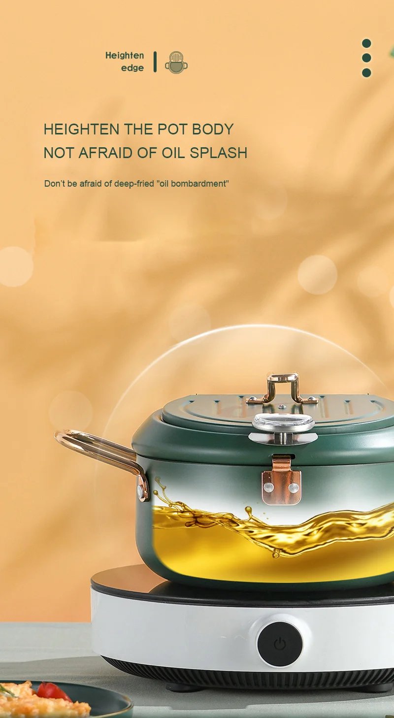 Kitchen Deep Frying Pot Thermometre Tempura Fryer Pan Temperature Control Fried Chicken Pot Cooking Tools Green Stainless Steel