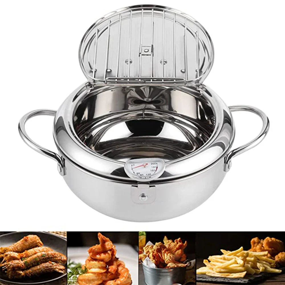 Deep Fryer French Fries 304 Stainless Steel Gas Frying Machine Potato Fryer With Oil Cooking Pot Fried Chicken With Thermometer