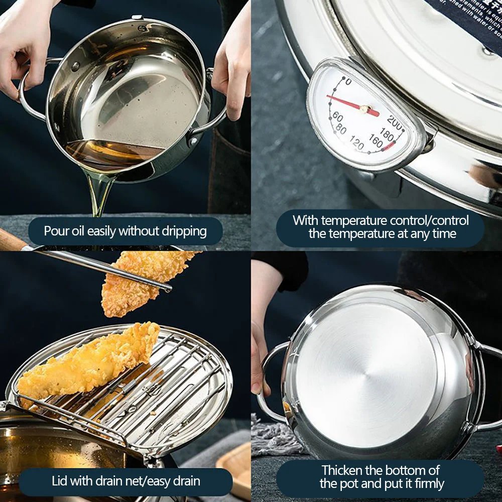 Deep Fryer French Fries 304 Stainless Steel Gas Frying Machine Potato Fryer With Oil Cooking Pot Fried Chicken With Thermometer Deep Fryer French Fries 304 Stainless Steel Gas Frying Machine Potato Fryer With Oil Cooking Pot Fried Chicken With Thermometer