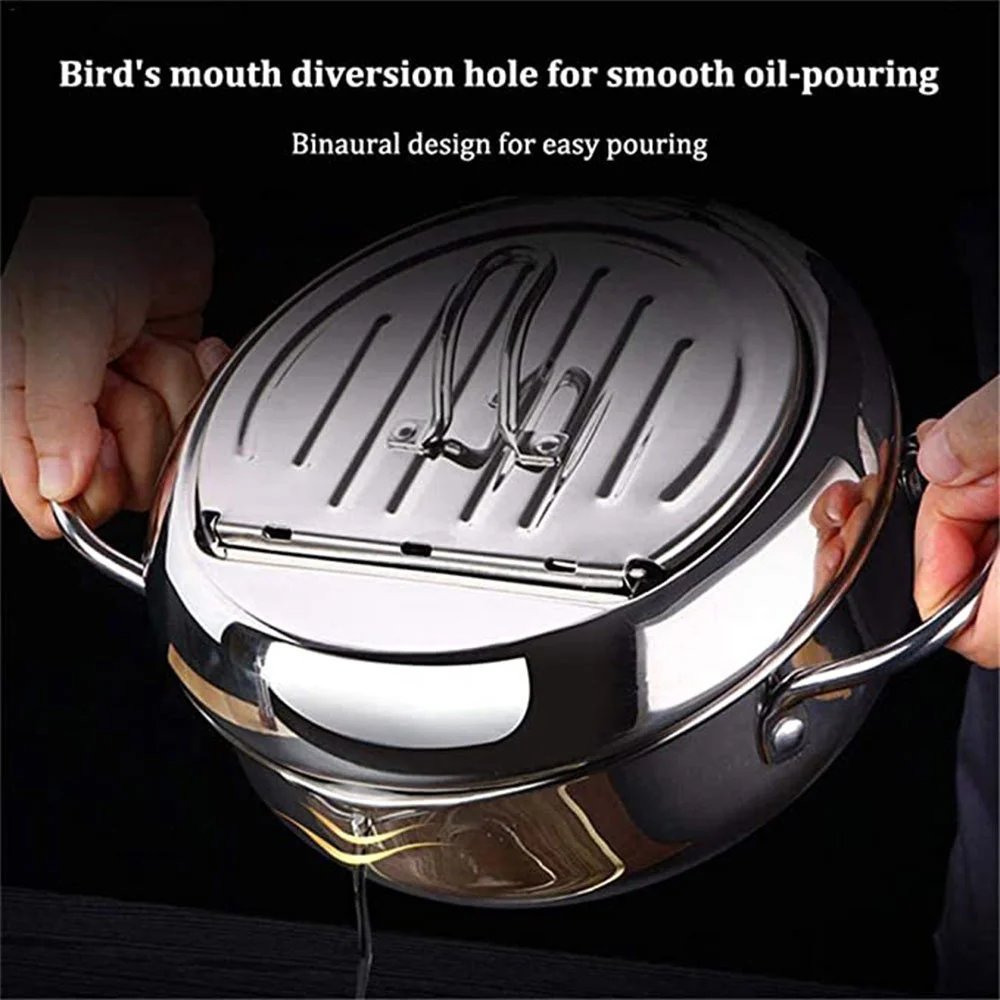 Deep Fryer French Fries 304 Stainless Steel Gas Frying Machine Potato Fryer With Oil Cooking Pot Fried Chicken With Thermometer