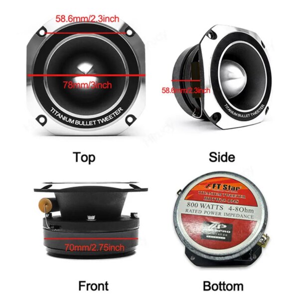 3 inch Car Speakers 800W Auto Door Audio Subwoofer High Quality Full Range Frequency Speaker Titanium Bullet Tweeter - Image 3