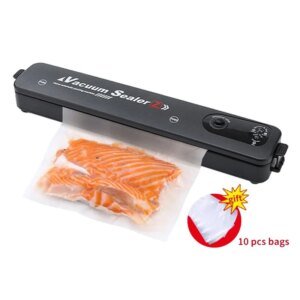 Donirt 220V/110V Vacuum Sealer Packaging Machine with Free 10PCS Vacuum Bags Household Black Food Vacuum Sealer for Kitchen