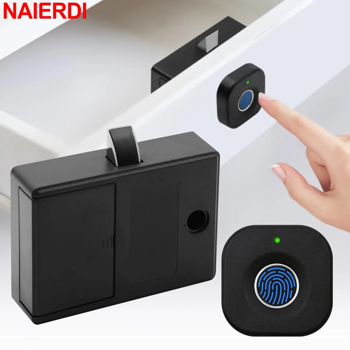NAIERDI Fingerprint Cabinet Lock,Electronic Smart Biometric Hidden Drawer Locks,Anti-theft Keyless Safety Door Lock Home Office