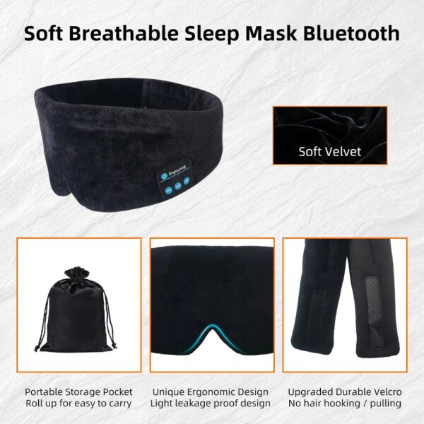 Sleeping Mask With Bluetooth Sleep Headphones Travel Cotton Eye Mask for Women Men Sleep Earphones Wireless Eyemask For Travel - Image 5