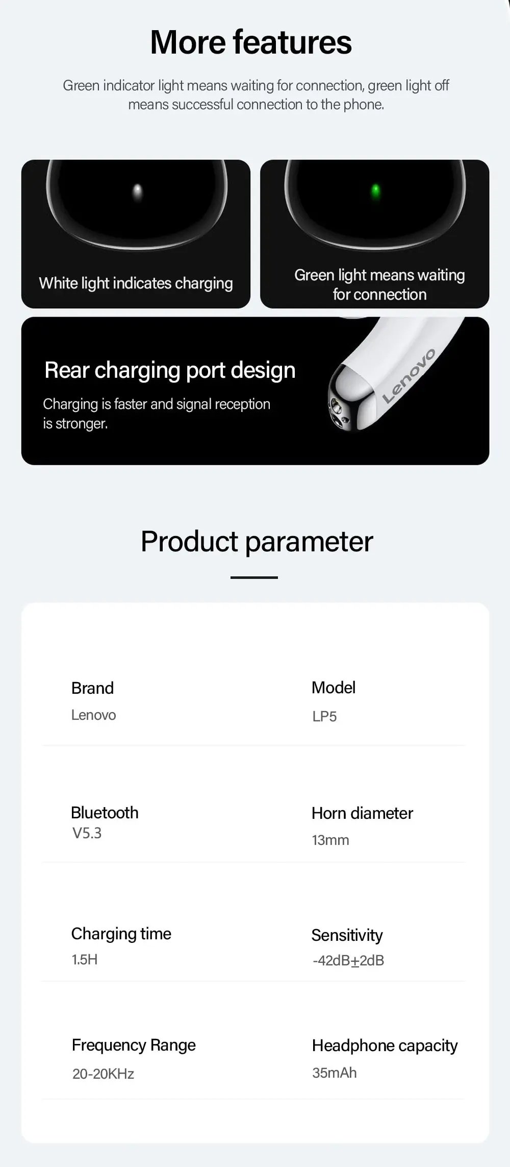 Choice Lenovo LP5 Wireless Bluetooth Earbuds HiFi Music Earphones Headphones Sports Waterproof Headset With Mic Earbuds Business