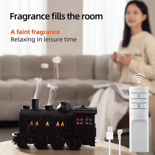 New 300ML Train Air Humidifier Ultrasonic Aromatherapy Diffuser USB Fragrance Essential Oil Aroma Difusor Smoke Ring Sprayer