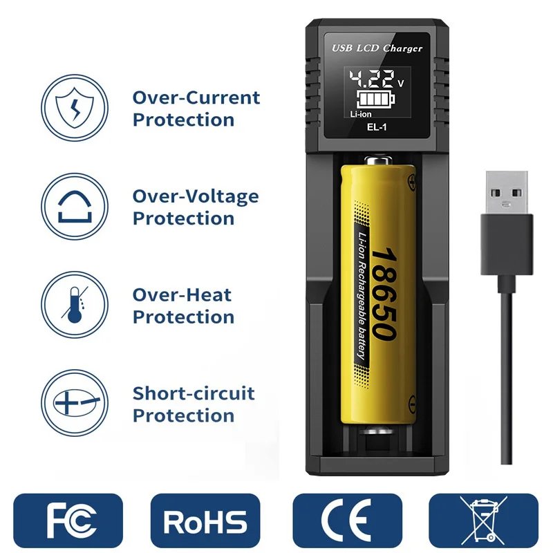 USB LCD Battery Smart Charger 1 / 2 Slots Dual For 18650 3.7V Rechargeable Lithium Battery For 1.2V NI-MH AA / AAA Battery