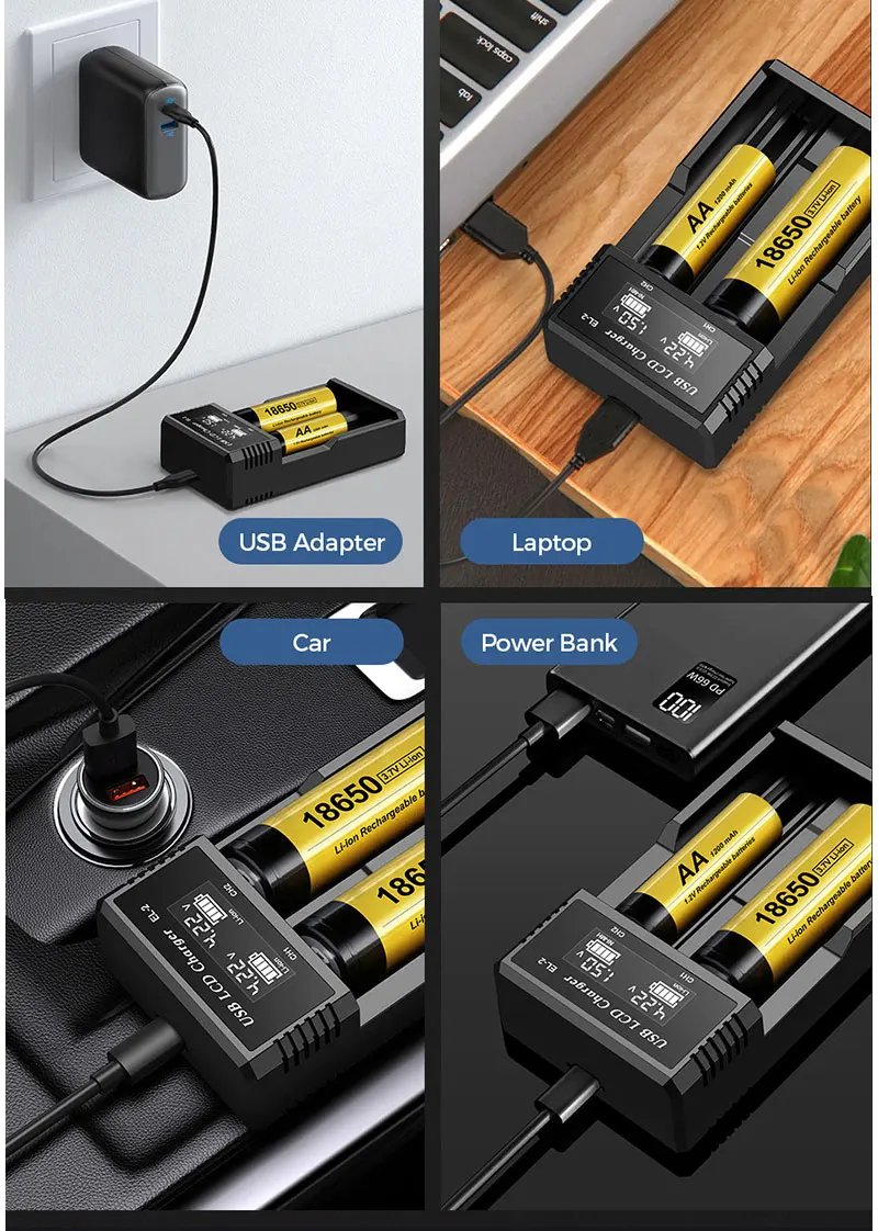 USB LCD Battery Smart Charger 1 / 2 Slots Dual For 18650 3.7V Rechargeable Lithium Battery For 1.2V NI-MH AA / AAA Battery