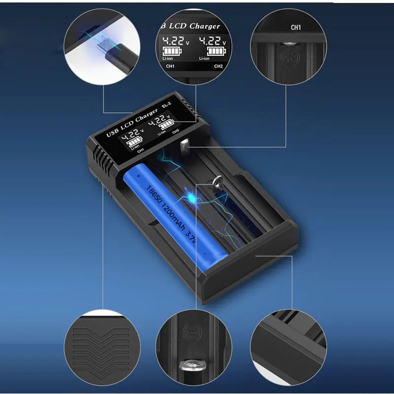 USB LCD Battery Smart Charger 1 / 2 Slots Dual For 18650 3.7V Rechargeable Lithium Battery For 1.2V NI-MH AA / AAA Battery