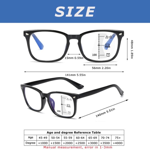 CRIXALIS Square Multifocal Progressive Reading Glasses Men Fashion With Diopters Anti-glare Computer Eyeglasses Women UV400 - Image 5