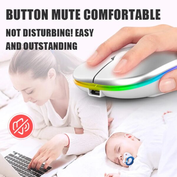 Bluetooth 5.0 Wireless With USB Rechargeable RGB Mouse BT5.2 For Laptop Computer PC Macbook Gaming Mouse 2.4GHz 1600DPI - Image 3