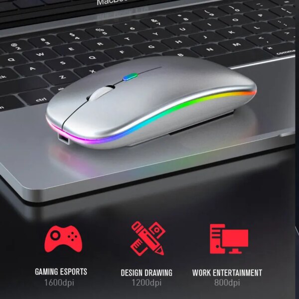 Bluetooth 5.0 Wireless With USB Rechargeable RGB Mouse BT5.2 For Laptop Computer PC Macbook Gaming Mouse 2.4GHz 1600DPI - Image 5