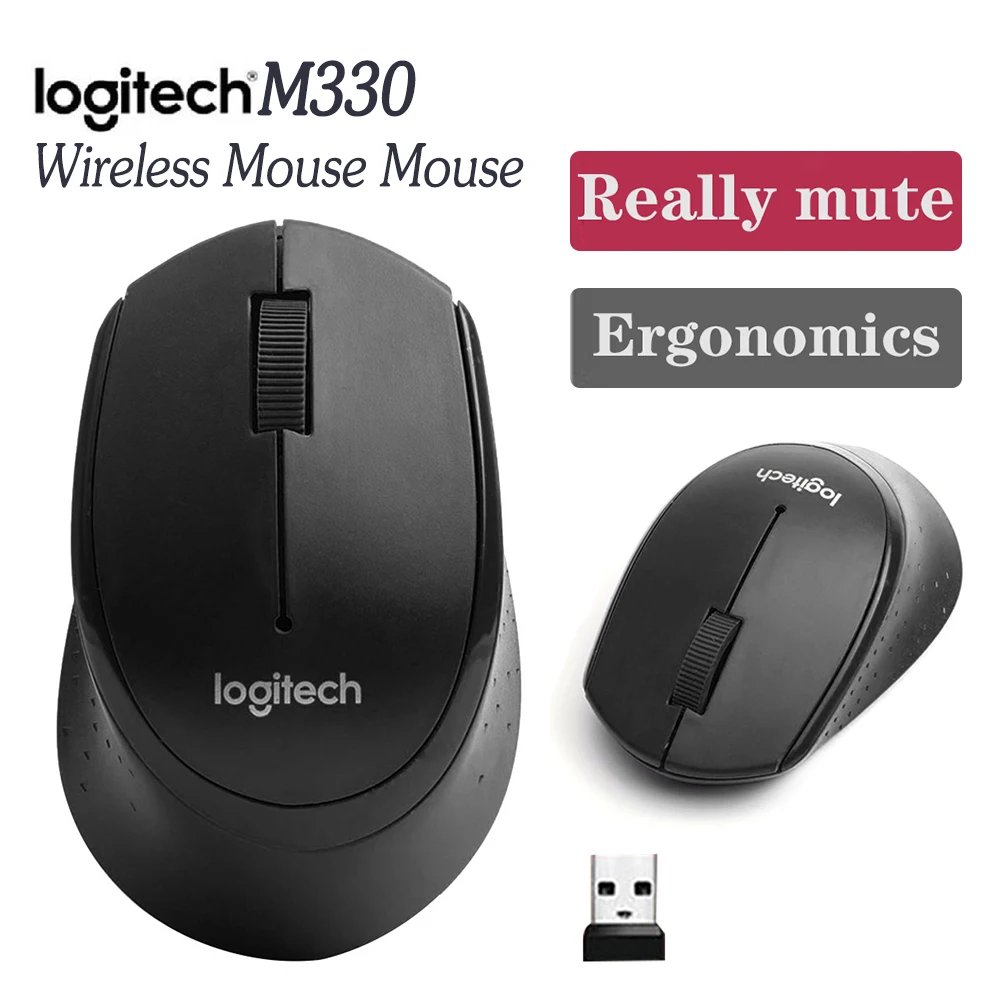 New Original Logitech M330 Mouse 2.4G 1000DPI Wireless Mouse Silent Office Computer Mice with USB Nano Receiver Use AA Batteries
