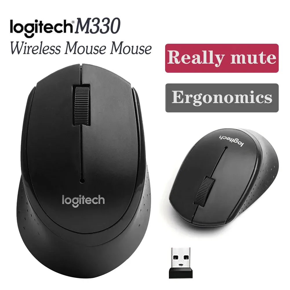 New Original Logitech M330 Mouse 2.4G 1000DPI Wireless Mouse Silent Office Computer Mice with USB Nano Receiver Use AA Batteries