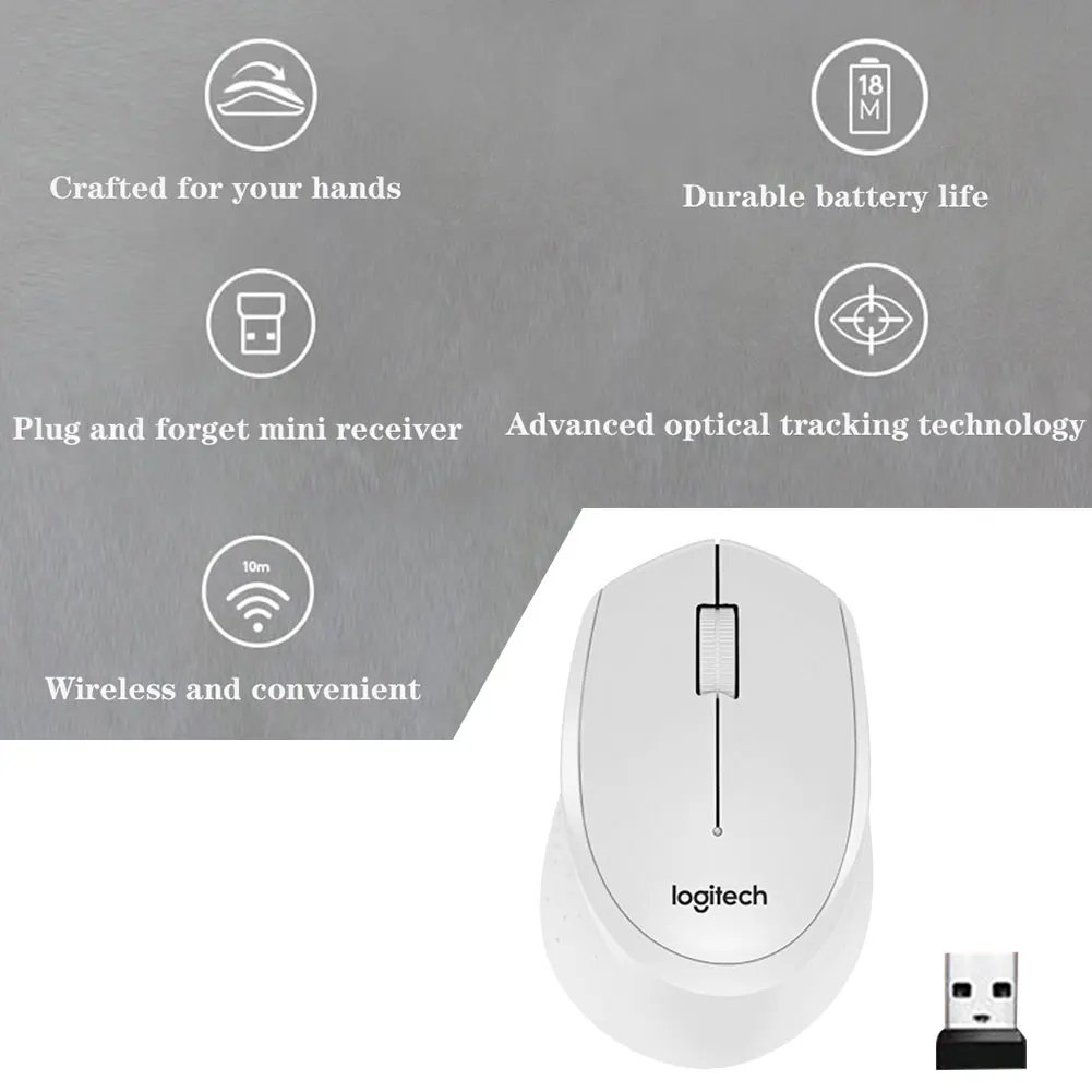 New Original Logitech M330 Mouse 2.4G 1000DPI Wireless Mouse Silent Office Computer Mice with USB Nano Receiver Use AA Batteries