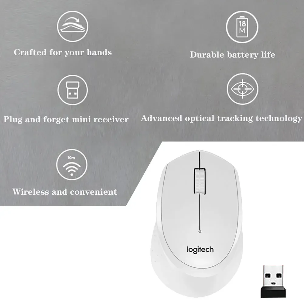 New Original Logitech M330 Mouse 2.4G 1000DPI Wireless Mouse Silent Office Computer Mice with USB Nano Receiver Use AA Batteries