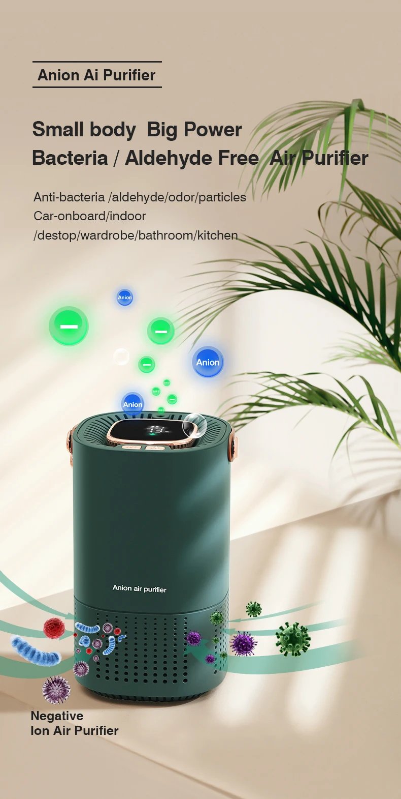 Portable Air Purifier Ionizer Negative Ion Generator Hepa Filter Car Air Freshener Home Appliance Purificador De Aire