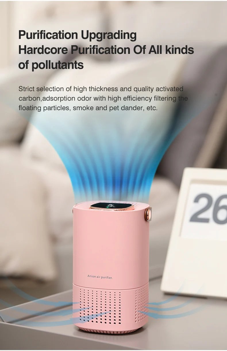 Portable Air Purifier Ionizer Negative Ion Generator Hepa Filter Car Air Freshener Home Appliance Purificador De Aire