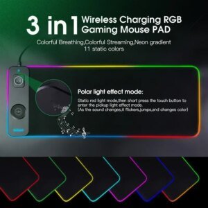 3-in-1 Magnetic Wireless Charging Mouse Pad Oversized Customized Office Desk Pad Wireless Charging Luminous Mouse Pad