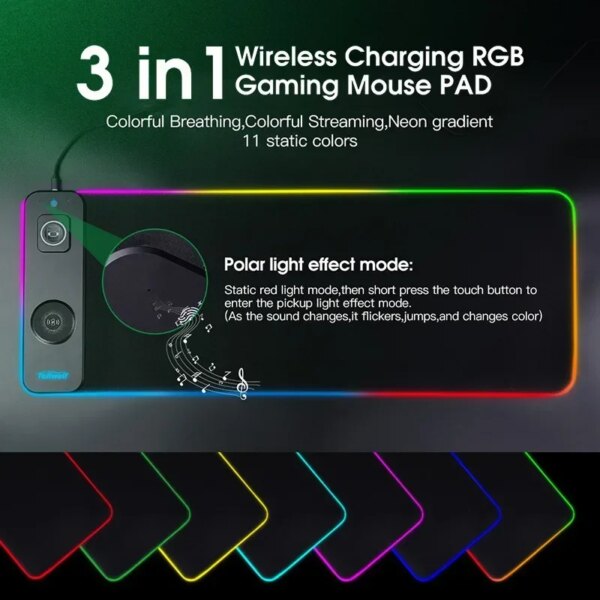 3-in-1 Magnetic Wireless Charging Mouse Pad Oversized Customized Office Desk Pad Wireless Charging Luminous Mouse Pad