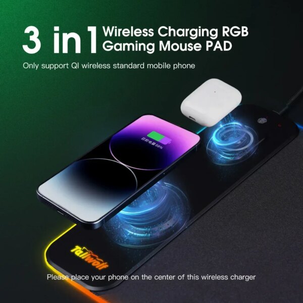 3-in-1 Magnetic Wireless Charging Mouse Pad Oversized Customized Office Desk Pad Wireless Charging Luminous Mouse Pad - Image 4