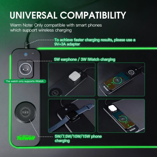 3-in-1 Magnetic Wireless Charging Mouse Pad Oversized Customized Office Desk Pad Wireless Charging Luminous Mouse Pad - Image 2