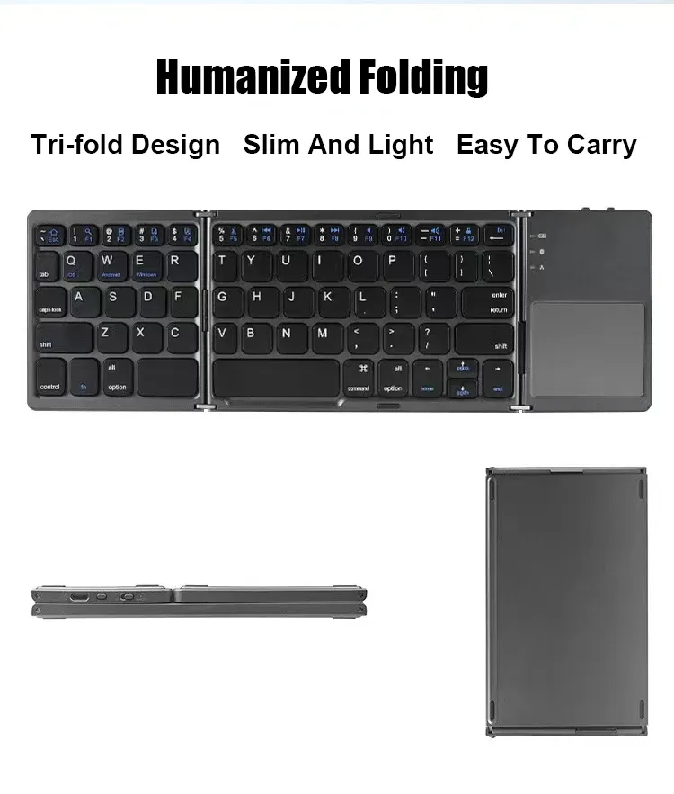 Folding Bluetooth Keyboard With Touchpad For IOS Android Windows Office Mini Wireless Keyboard Storage Three Systems Universal