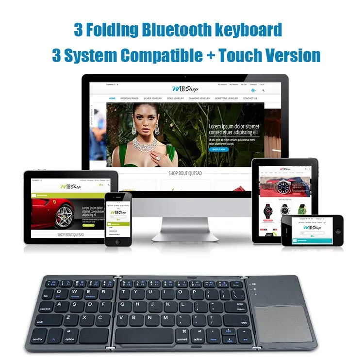 Folding Bluetooth Keyboard With Touchpad For IOS Android Windows Office Mini Wireless Keyboard Storage Three Systems Universal - Image 2