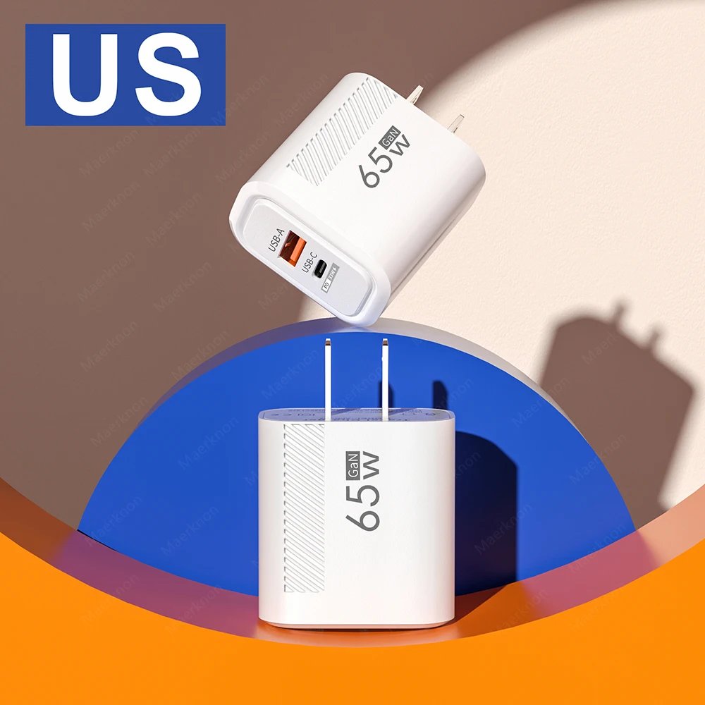 Total 65W USB C Charger GaN Fast Charging Wall Charger For iPhone Samsung Xiaomi Quick Charge EU/US Plug Phone Charger Adapter