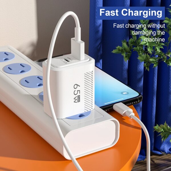 Total 65W USB C Charger GaN Fast Charging Wall Charger For iPhone Samsung Xiaomi Quick Charge EU/US Plug Phone Charger Adapter - Image 2