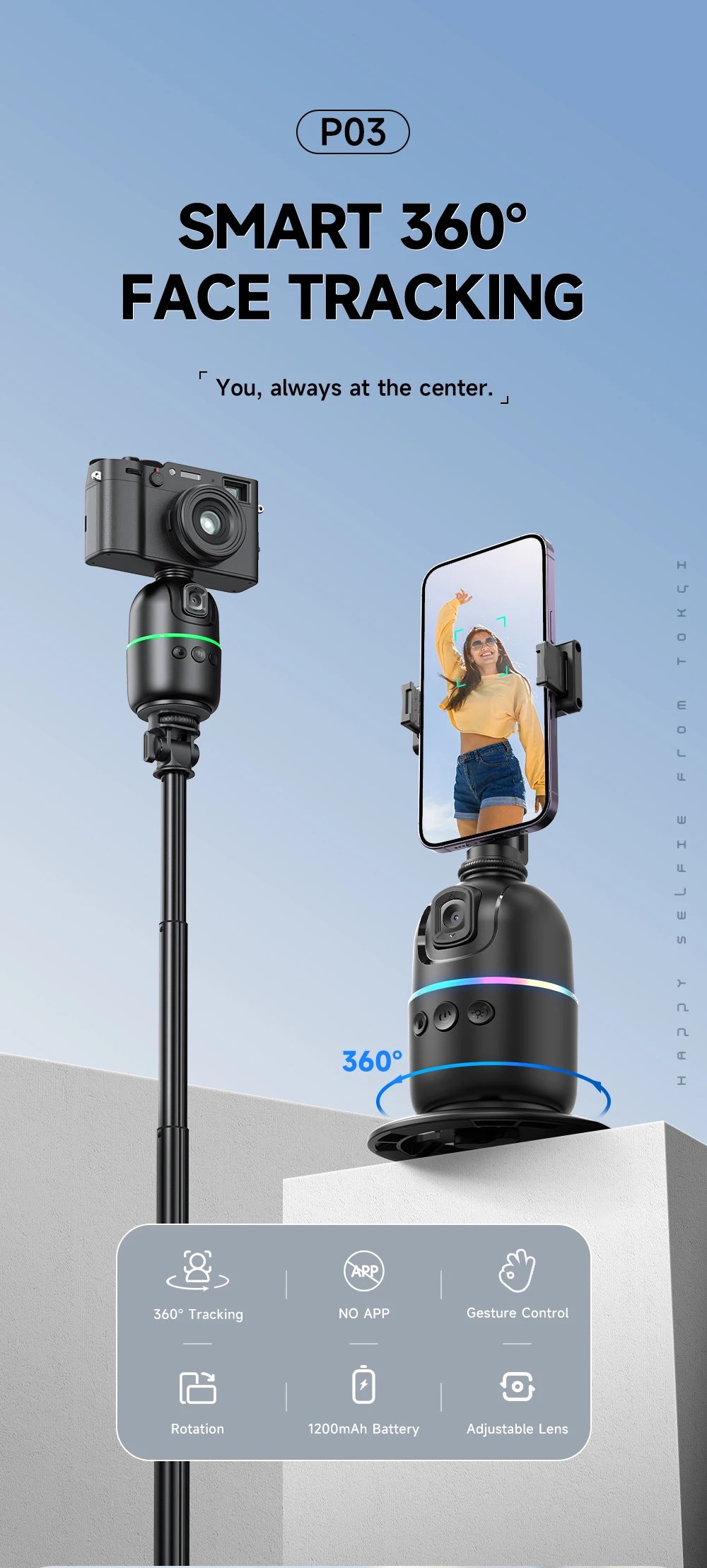 AI P03 Smart Gimbal 360° Auto Face Tracking Gimbal All-in-one Rotation For Smartphone video Vlog Stabilizer Tripod Phone Holder AI P03 Smart Gimbal 360° Auto Face Tracking Gimbal All-in-one Rotation For Smartphone video Vlog Stabilizer Tripod Phone Holder