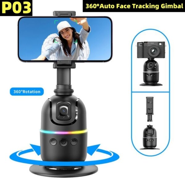 AI P03 Smart Gimbal 360° Auto Face Tracking Gimbal All-in-one Rotation For Smartphone video Vlog Stabilizer Tripod Phone Holder