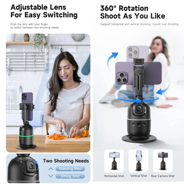 AI P03 Smart Gimbal 360° Auto Face Tracking Gimbal All-in-one Rotation For Smartphone video Vlog Stabilizer Tripod Phone Holder - Image 4