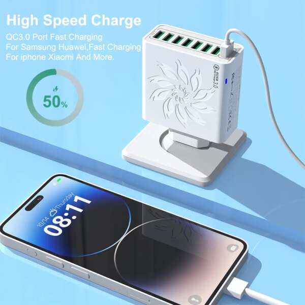 65W USB Fast Charging Multiple Port Charger Adapter Quick Charge 3.0 Mobile Phone Charger For iPhone Samsung Xiaomi Wall Charger - Image 2