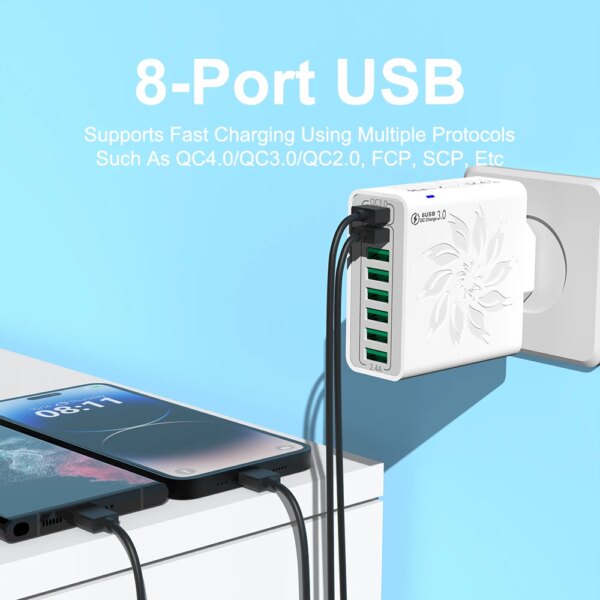 65W USB Fast Charging Multiple Port Charger Adapter Quick Charge 3.0 Mobile Phone Charger For iPhone Samsung Xiaomi Wall Charger - Image 3