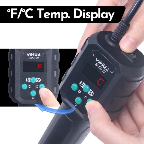 YIHUA Micro Hot Air Gun  C/F Temp Adjusted 8858IV 700W Soldering Rework Welding Station LCD Digital Heat Gun BGA IC Solder Tools - Image 3