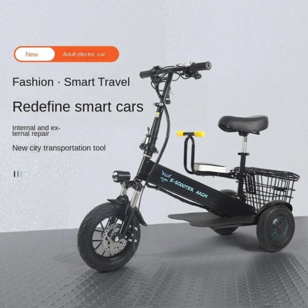 Electric 3 Wheel Waterproof Scooter with Basket13AH 500W 30KM Adult Portable Mini Folding parent-child Scooter Electric Tricycle - Image 3