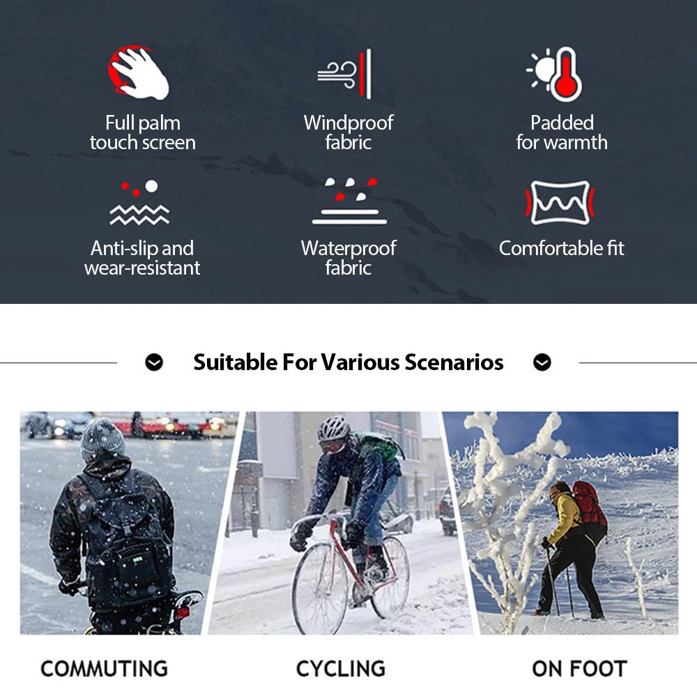 Men Winter Waterproof Cycling Gloves Outdoor Sports Running Motorcycle Ski Touch Screen Fleece Gloves Non-slip Warm Full Fingers Men Winter Waterproof Cycling Gloves Outdoor Sports Running Motorcycle Ski Touch Screen Fleece Gloves Non-slip Warm Full Fingers
