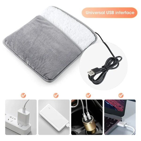 Portable USB Electric Foot Heating Pad Washable Soft Plush Foot Heater Winter Foot Warming Mat for Bed,Under Desk,Office,Home - Image 2