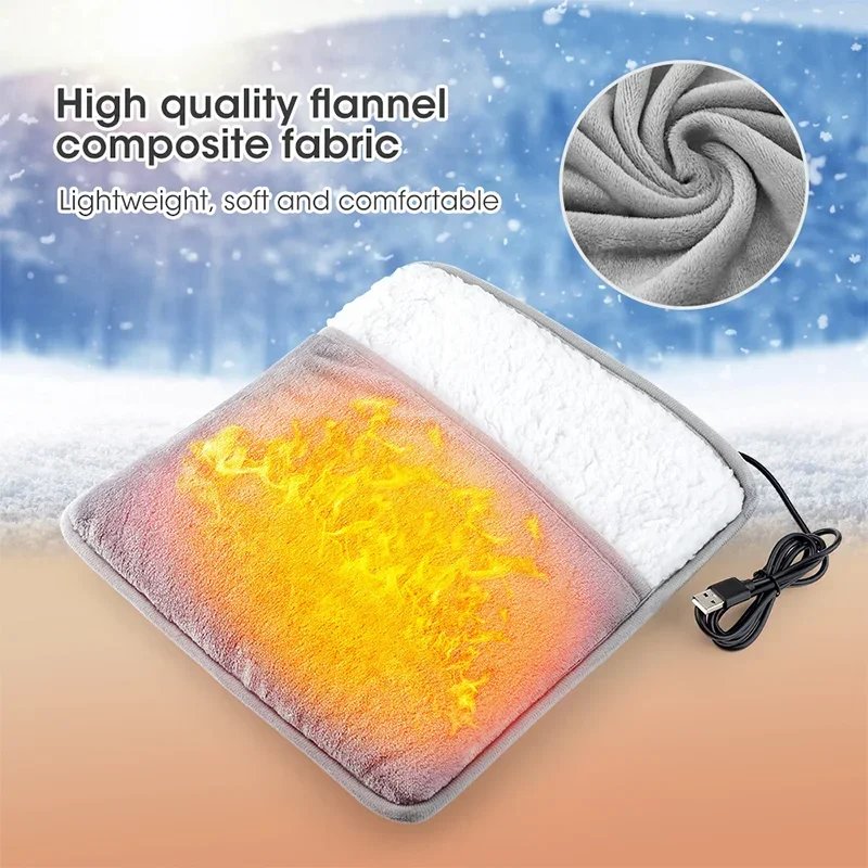 Portable USB Electric Foot Heating Pad Washable Soft Plush Foot Heater Winter Foot Warming Mat for Bed,Under Desk,Office,Home