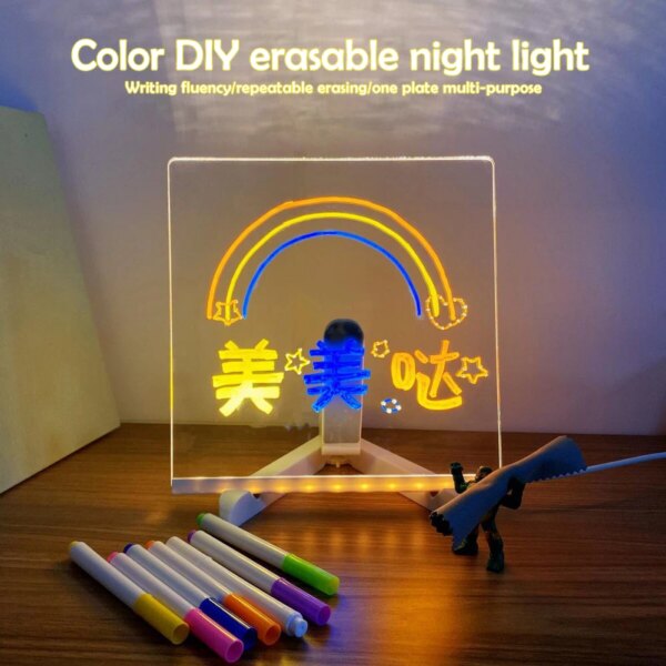 LED Note Board With Night Light Colorful 7 Pens DIY Acrylic Message Board Children‘s Drawing Board For Kids Birthday Gift - Image 3