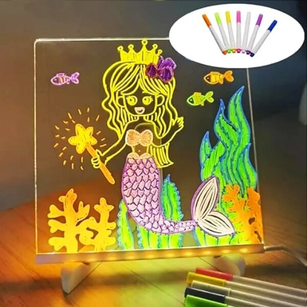 LED Note Board With Night Light Colorful 7 Pens DIY Acrylic Message Board Children‘s Drawing Board For Kids Birthday Gift - Image 2