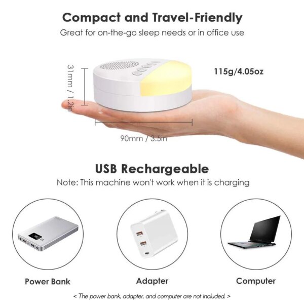 Baby White Noise Machine USB Rechargeable Timed Shutdown Sleep Machine Baby Sleep Sound Player Night Light Timer Noise Player - Image 3