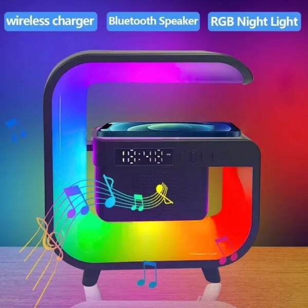 Multifunction Wireless Charger Stand Bluetooth 5.0 Speaker FM TF RGB Night Light Fast Charging Station for iPhone Samsung Xiaomi - Image 2