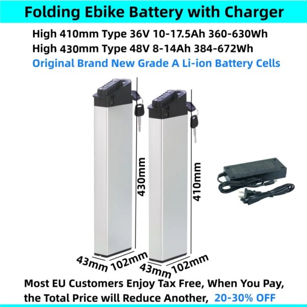 Folding Ebike Battery 48v 10Ah 10.4Ah 12Ah 13Ah 14Ah 36V 10Ah 12.5Ah 13Ah for XP 1.0 2.0 3.0 Ado A20F XE Mate City Foldable Bike